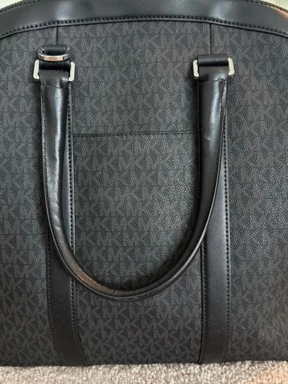 Michael Kors Large Black Tote with White and Gray Center Stripes